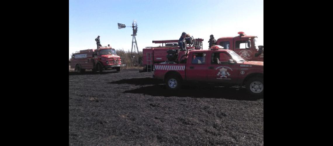 Bomberos de La Madrid y Laprida trabajaron en conjunto para sofocar un incendio de campo 