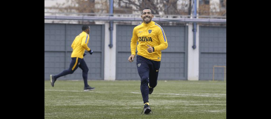 Carlos Tevez en el ensayo de ayer 