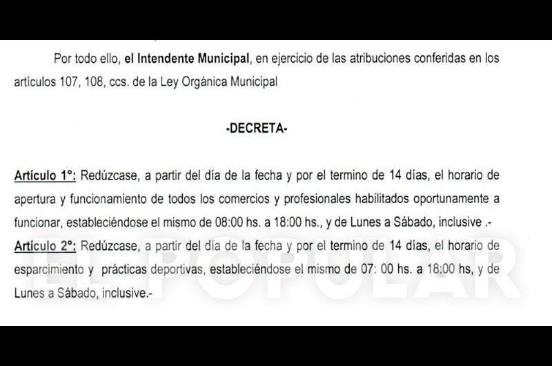 Laprida- redujeron los horarios de comercio y praacutecticas deportivas