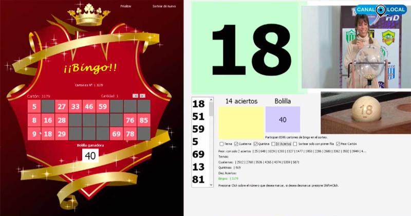 Momento en que con el n°18 se completa el cartón en la bolilla 40 y se llevan el premio de 150000