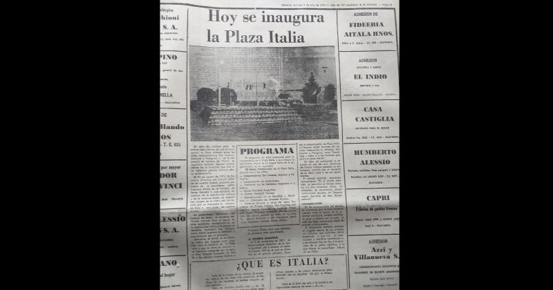 Recorte del diario El Popular durante la inauguración de la Plaza Italia el 19 de julio de 9172