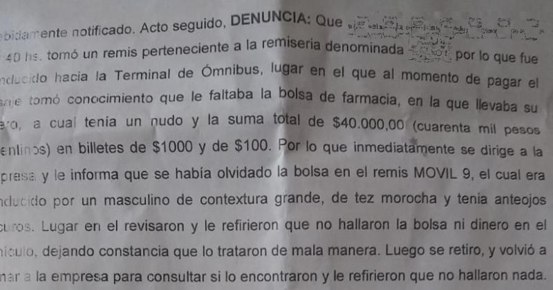 Se olvidoacute una bolsa en un remis con la jubilacioacuten y se la robaron