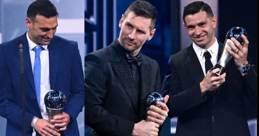 Lionel Scaloni Lionel Messi y Emiliano Martínez Técnico jugador - capit�n y arquero argentino mejor del mundo