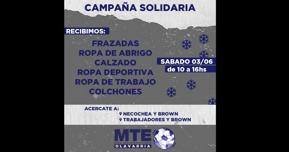 El MTE organiza una campantildea solidaria ante la llegada del friacuteo